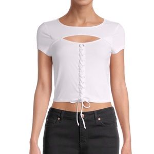 Almost Famous Junior’s Fish Eye Lace Up Front Top